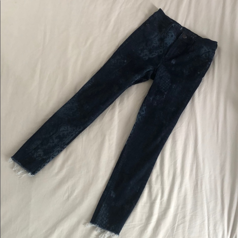 High Waisted Super Skinny Snake Print Blue Jeans